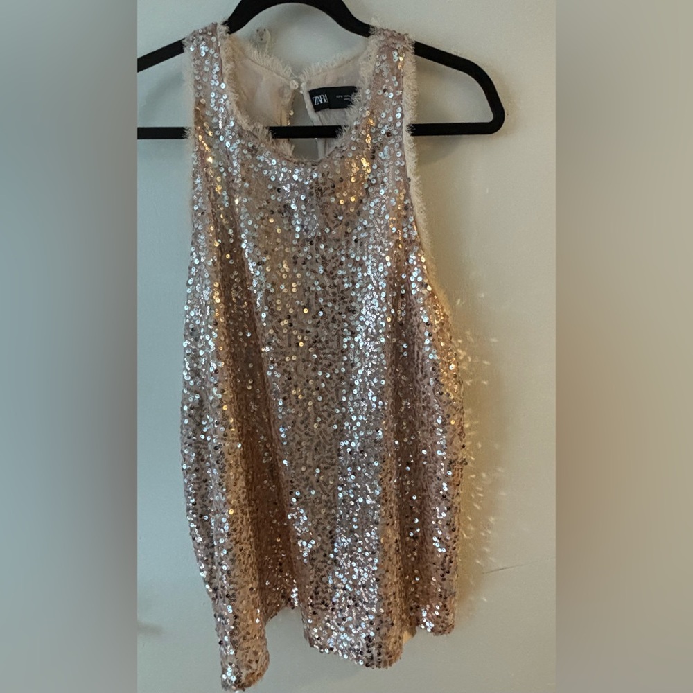 Zara sequin tank rose gold sequins